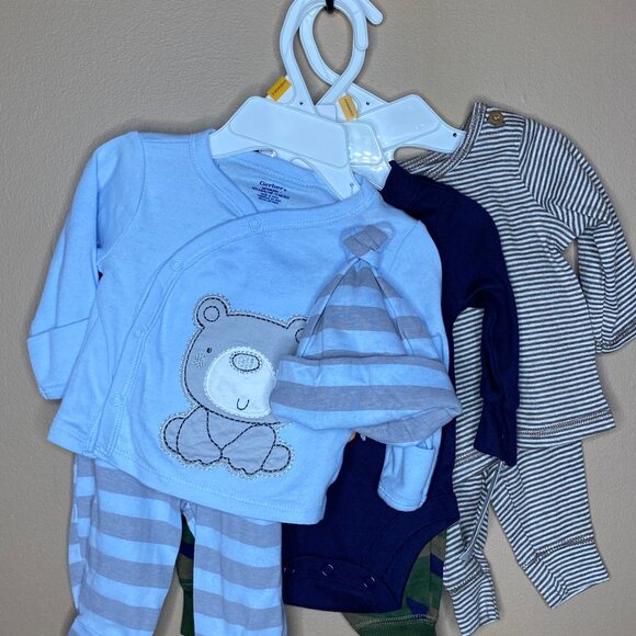 Adorable Baby Boys Newborn 100% Cotton Carter's 3 Outfits - Picture 1 of 16